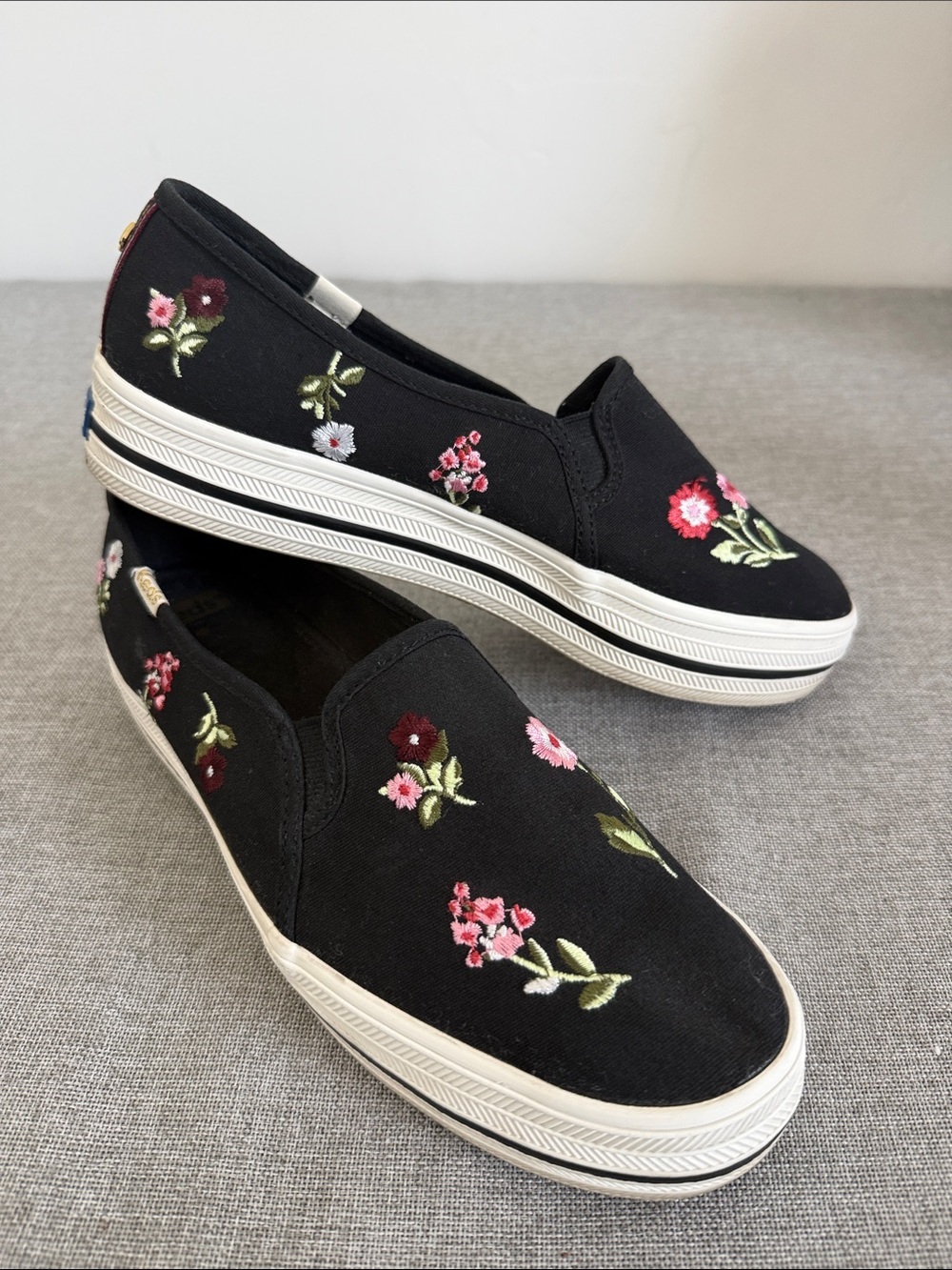 Keds x Kate Spade Floral Embroidered Triple Decker Platform Sneakers Black